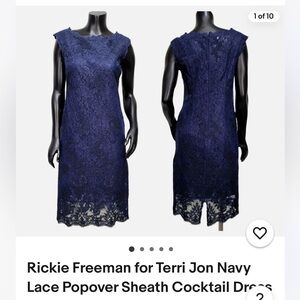 NWT Rickie Freeman for Terri Jon Navy Lace Sheath Cocktail Dress Sleeveless sz 2
